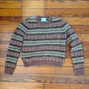 Doen Brown and Cream Patterned Crewneck Sweater